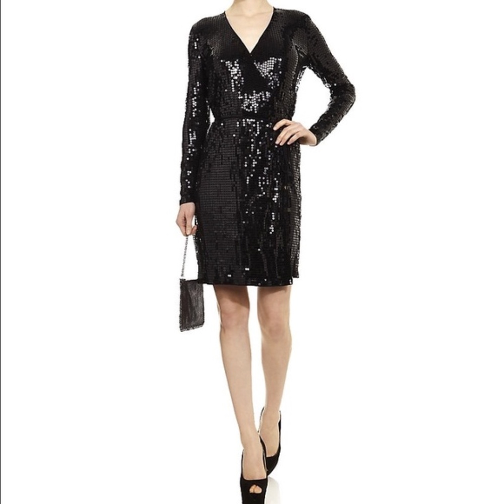 Michael Kors Black Sequin Wrap Dress